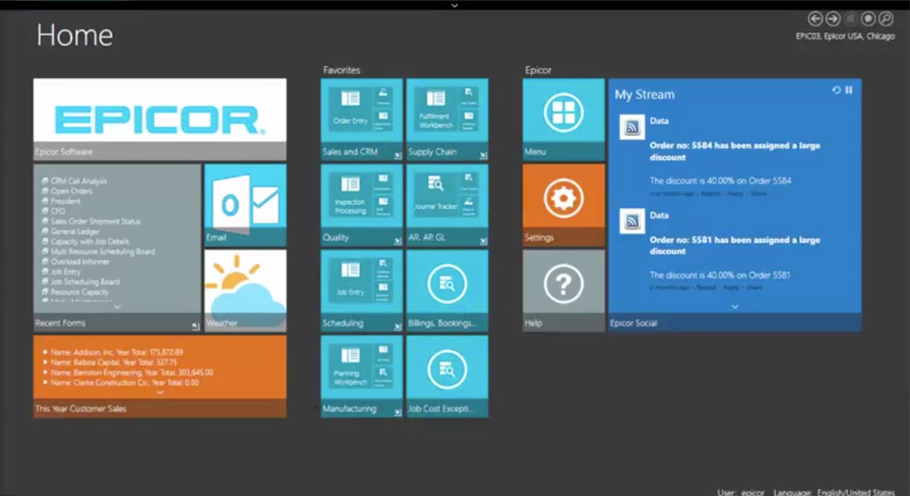 Epicor software interface screenshot