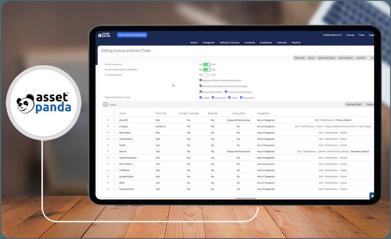 Asset Panda software interface screenshot