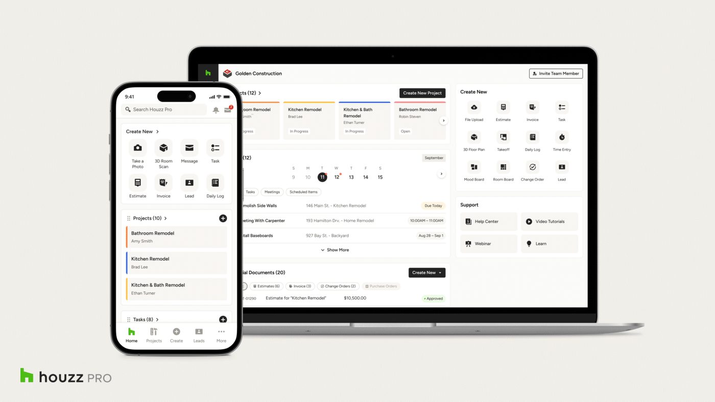 Houzz Pro software interface screenshot