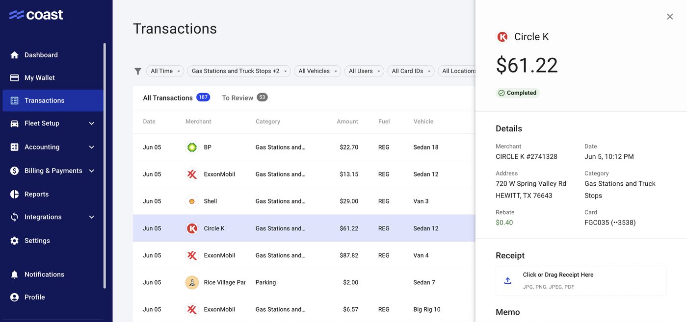 Coast software interface screenshot