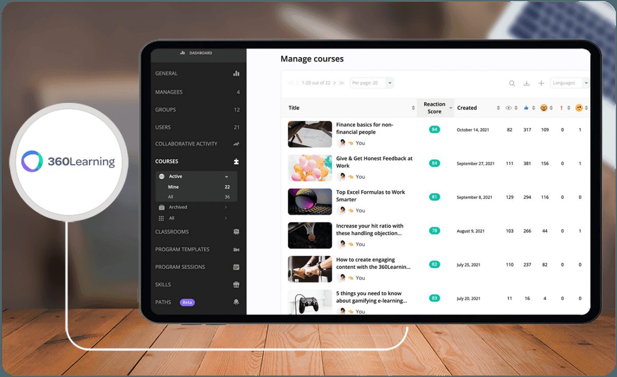 360Learning software interface screenshot