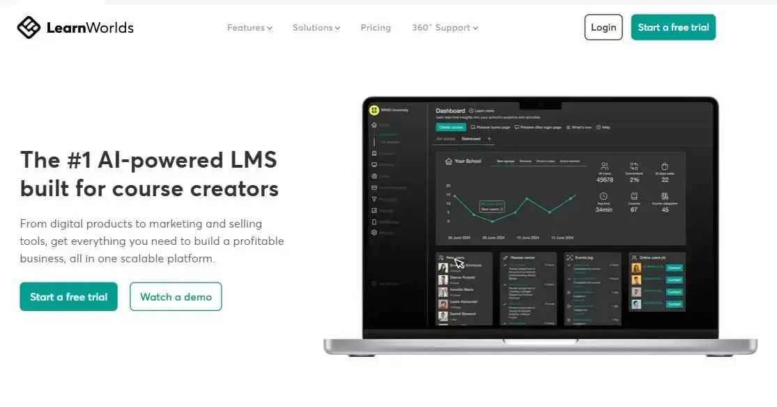 LearnWorlds software interface screenshot