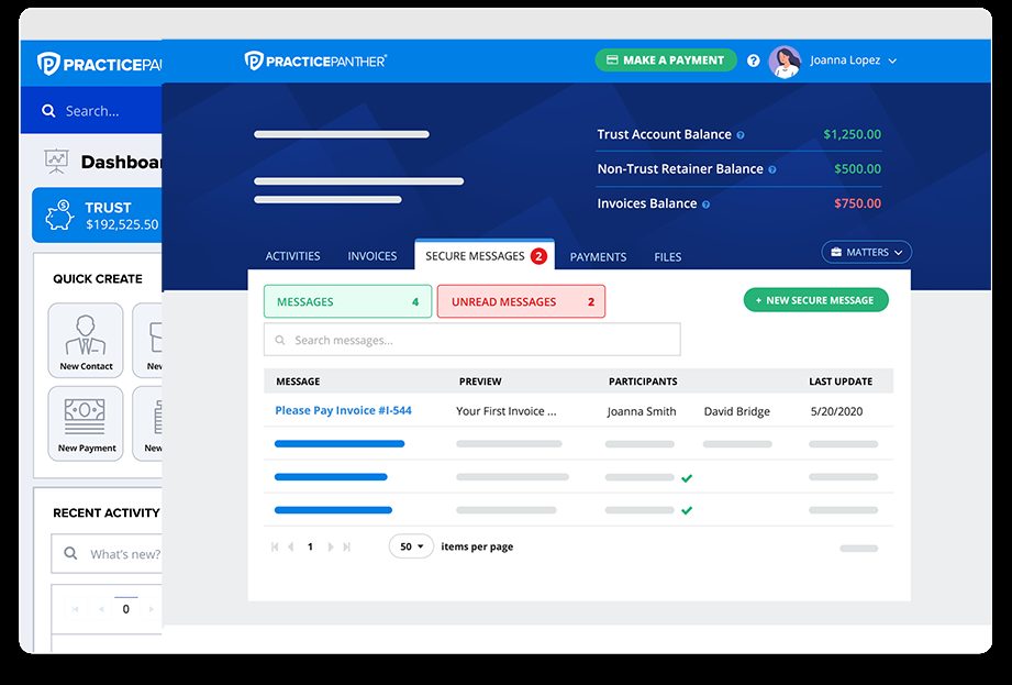 PracticePanther software interface screenshot