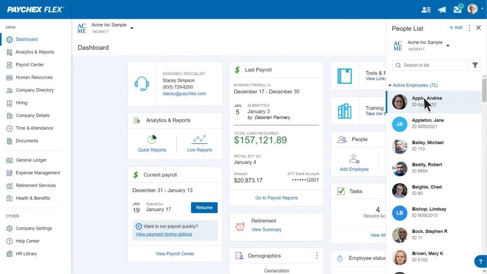 Paychex software interface screenshot
