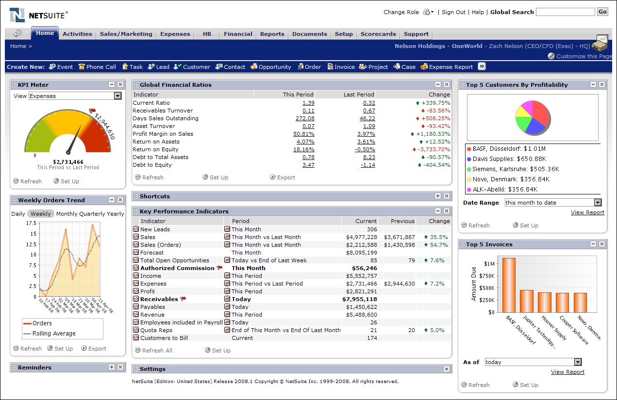 NetSuite ERP software interface screenshot