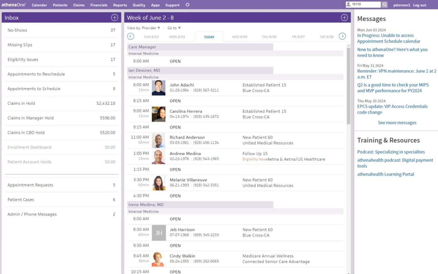 athenahealth software interface screenshot